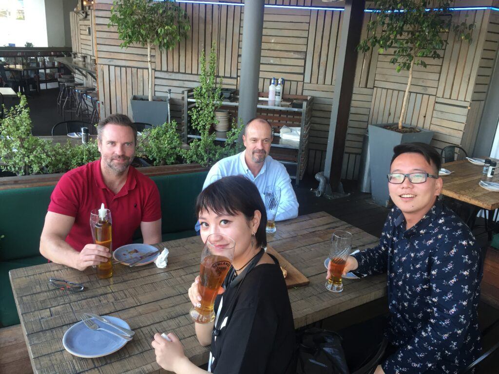 Greig Buckle of Enigma Pictures, the SA producing partner, and I showed them around Cape Town. Here we are having dinner at the Waterfront.